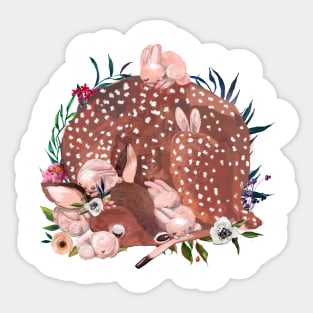 Deer with hares Sticker